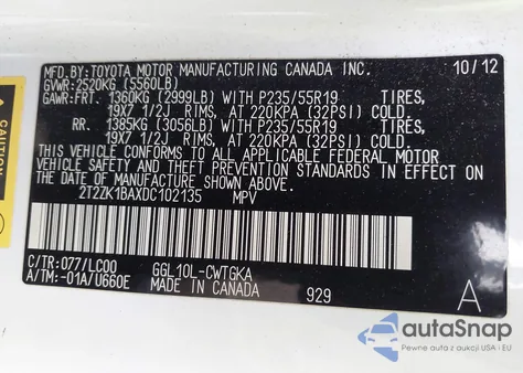2013 Lexus Rx 350 from USA, damaged, VIN 2T2ZK1BAXDC102135